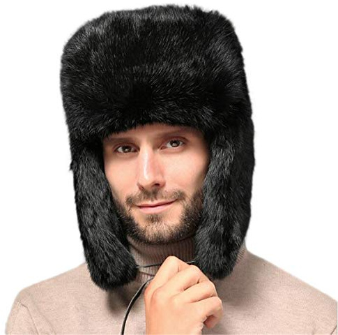 KAISHIN Unisex Winter Vollfell Kaninchenfell Bomber Hüte Russische Ushanka Fliegermützen für Männer Frauen Baumwolle Layer Ski Hüte