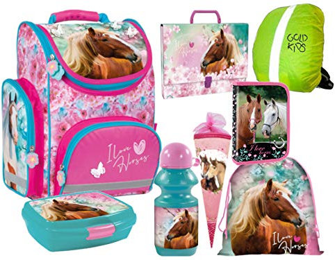 Pferdefreunde I love Horse Pferde Set Schultüte Ranzen Schulranzen Tornister Federmappe Turnsack 8SET