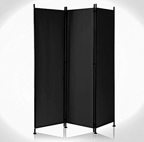 IMC Paravent 3-teilig schwarz Raumteiler Trennwand Sichtschutz, faltbar/flexibel verstellbar, wetterfester Polyester-Stoff, Schwarze Metallstangen