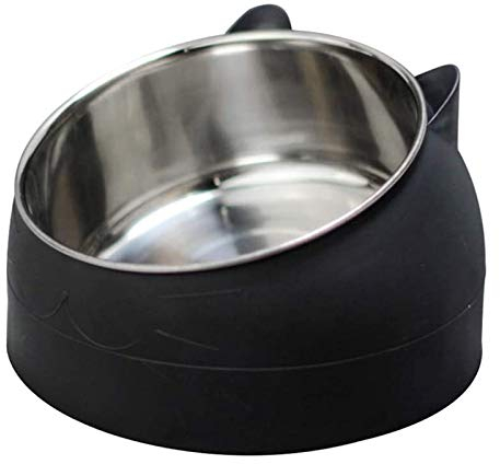 geneic Gamelle en acier inoxydable pour chat - Gamelle à eau pour chat - Multifonction - Pour nourriture et eau - Noir