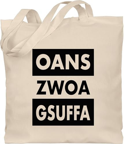 Shirtracer Baumwolltasche - Kompatibel mit Oktoberfest Tasche - Oans Zwoa Gsuffa - schwarz - Unisize - Naturweiß - volksfest trachten bayerisch bayrisches bayerische bayerisches bavarian oktoberfest-
