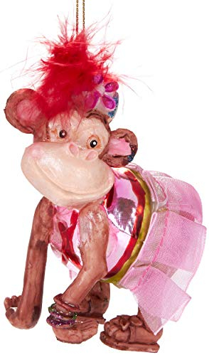 BRUBAKER Zirkusaffe mit Kleid - Handbemalte Weihnachtskugel aus Glas - Mundgeblasener Christbaumschmuck Figuren lustig Deko Anhänger Baumkugel - 10 cm
