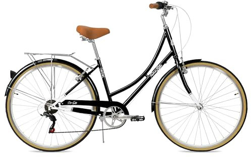 FabricBike Step City Damenfahrrad Amsterdam 28 Zoll Komfort Bike 7 Gang Hollandrad im Retro-Design (Black)