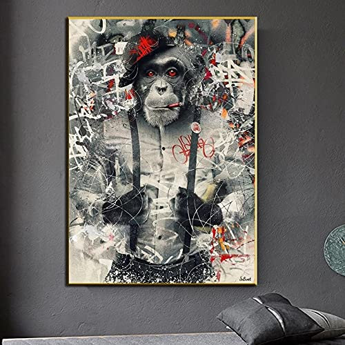 DIY Peinture en chiffres Fumer le singe moderne de l'art du gorille peindre par numéros adultes Avec pinceau et peinture acrylique peinture adulte par numéros kits décorations50x70cm(Pas de cadre)