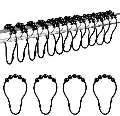 LIHAO Set di 12 Anelli in Acciaio Inox per Tenda Doccia con Sistema di Scorrimento, 12 Ganci Singoli - Nero