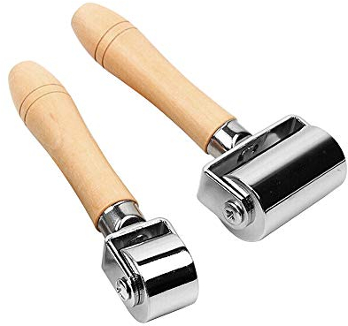 Set of Leather Press Roller, Steel Leatherworking Glue Edges Laminating Rolling Tool with Wooden Handle for Leathercrafting Working(60mm 26mm)