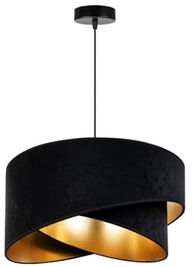 Pendelleuchte schwarz Metall E27 mit Samt Lampenschirm – Hängelampe Glamour Vintage – Deckenlampe modern für Wohnzimmer, Esszimmer, Küche – Hängeleuchte Design N2355
