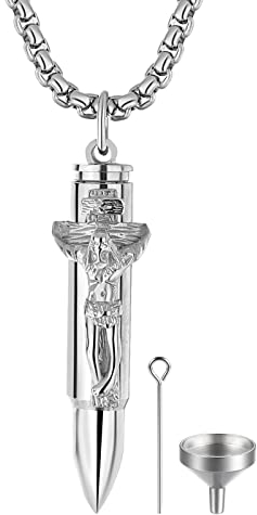 OIDEA Halskette Herren Patrone Hülse mit Jesus als Pillendose, 22 Inch Weisenkette Gotik Stil, Silber