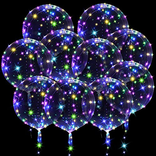 OSDUE 10 Pezzi Palloncini LED BOBO, 24 Pollici Palloncini LED Trasparenti con 3 Metri Luci della Stringa, Palloncini Luminosi Riutilizzabile Adatti per Compleanni, Matrimoni, San Valentine (Colore)