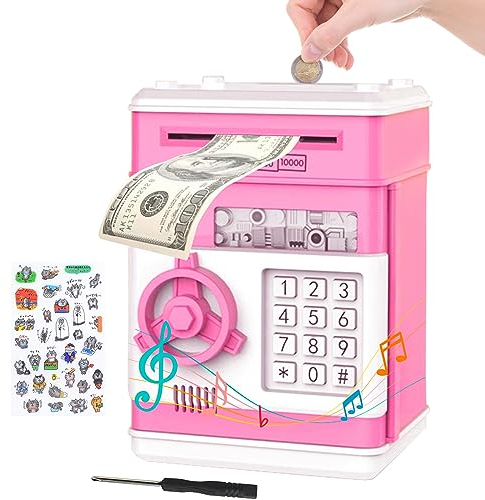 MOMMED Tirelire Enfant Electronique Protection par Mot Passe,défilement Automatique du Papier-Monnaie Tirelire Billet,ATM Savings Bank,Excellent Cadeau Les Enfants ATB-ATM-006 Rose Taille Unique