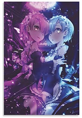 Rem Y Ram Fanart Poster Rem Y Ram Fanart Leinwandkunst Poster Bild Modern Office Familie Schlafzimmer Dekorative Poster Geschenk Wanddekoration Gemälde Poster 40 x 60 cm