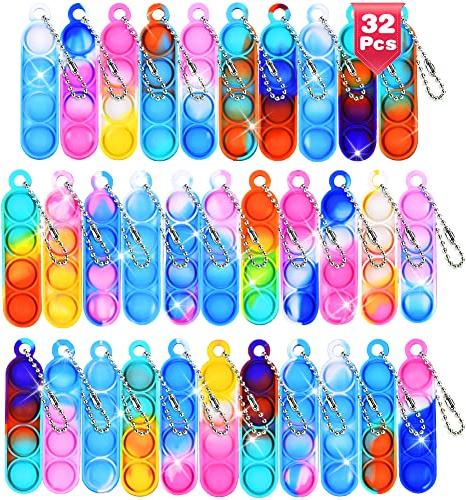 Ainiv 32PC Mini Pop Push It Fidget Toy Portachiavi,Colorato Silicone Spremere Pop Bubble Giocattoli Sensoriali Bulk,Poppet Bubble Giocattoli Antistress per Autismo Sollievo dallo Stress,Bambini Adulti