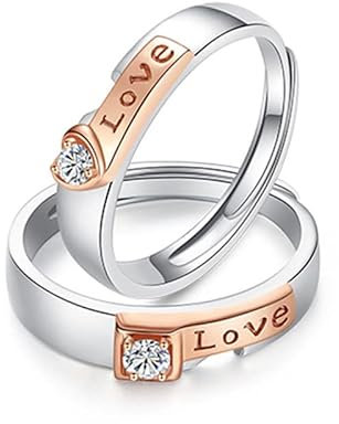 Damen & Herren Trauringe Paar Ringe,Herz Verlobungsring 925 Sterling Silber Offen Verstellbar Partnerringe für Sie und Ihn mit Weiß Zirkonia