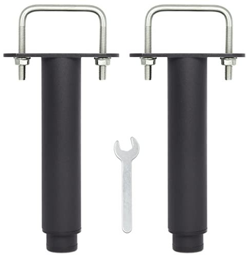 Pied de Lit Universel, Pieds pour Sommier à Lattes sans Perçage | Hauteur: 15cm(+12.5cm) Reglable, U Largeur Interne 68mm | Design: Metallique Noir | Ronde ø 3.8cm | pour le Cadre Central | Lot de 2