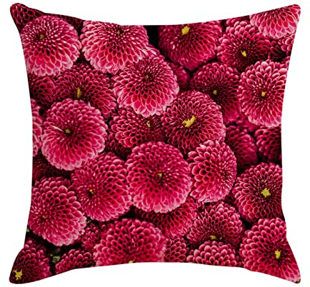 4er Kissenbezug 45x45cm, Kissenhülle Set Rosenrot Blumen Leinen Kopfkissenbezug Sitzkissen Dekokissen Couchkissen Dekoration
