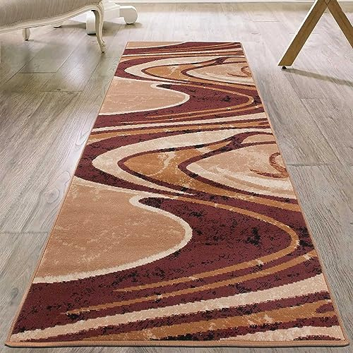 Mazovia Läufer Flur 90x600cm Braun Gestreift 90er-Retro Weich Pflegeleicht | Teppichläufer für Küche Waschküche Schlafzimmer Fußbodenheizungsgeeignet Reinigungsmittelbeständig Kurzflor Verkauf pro Meter