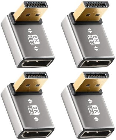 Togconn 8K 90 Degree DisplayPort 1.4 Adapter 4-Pack, (Up and Down) Right Angle DP Male to Female Display Port L-Shaped Connector Extender Support 8K@60Hz,4K@144Hz for Wall TV, Monitor, Laptop and PC
