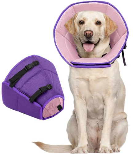 Kuoser Halskrause, Bequem Leckschutz Hund, Schutzkragen, Einstellbar Hundekragen, Vorbeugung von Biss- und Leckwunden, Lila XL