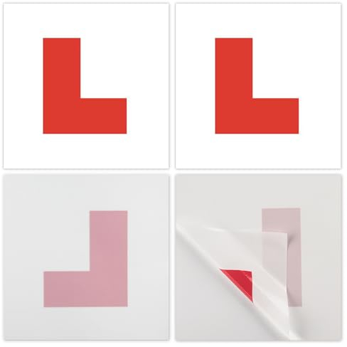 SYEYCW 4 Pcs Sticker L Plates for Drivers, 2 Pcs Self Adhesive L Sticker, 2 Pcs Electrostatic L Plate for Car Window, Without Scratching, for New Learner Drivers Automotive Internship Newbies