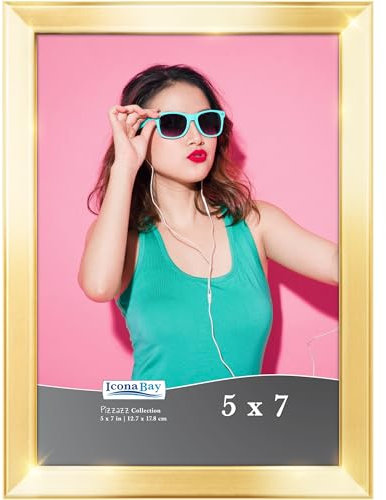 Icona Bay 5x7 Picture Frame, Gold Solid Wood Scandinavian Style Frame for Photo, Pizzazz Collection