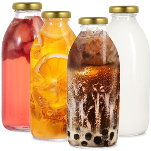 LIMILI Bottiglie per latte in vetro con coperchio, 4 pezzi, 500 ml, per preparare proteine, succhi, frullati, frigorifero e lavastoviglie