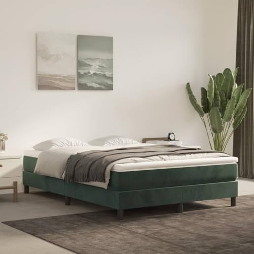 Baziroo Boxspringbett Dunkelgrün 140x190 cm Samt und Sperrholz Bett Regal Bed Support Boxbett Bocksprungbett Doppelbett Schlafzimmermöbel Bettgestell Bedframe Bed Shelf Matratze Nicht Enthalten