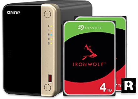 QNAP TS-264-8G-24ST-US NAS desktop ad alte prestazioni a 2 alloggiamenti con capacità di archiviazione di 4 TB, bundle HDD IronWolf di Seagate RAID 1 preconfigurato