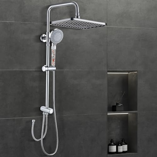 GAOZHI Colonna Doccia senza Miscelatore Termostatico in Acciaio INOX 304 Cromato Colonna Doccia idromassaggio Set 28×18cm Quadrato Doccia a Pioggia con Soffione e Doccetta a Mano