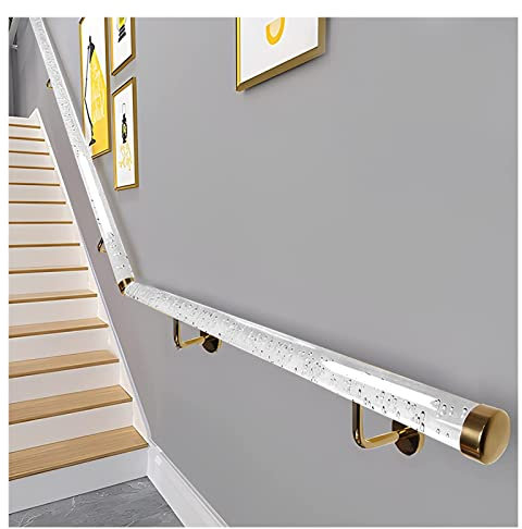 Transparente Treppenhandläufe aus Acryl mit goldenen Endkappen und Halterungen, Sicherheits-Haltegriff für Flur/Wohnung/Garage/Loft – Wandmontage, 0,5–6 m lang (Farbe: transparent, Größe: 4,5 m/14,7