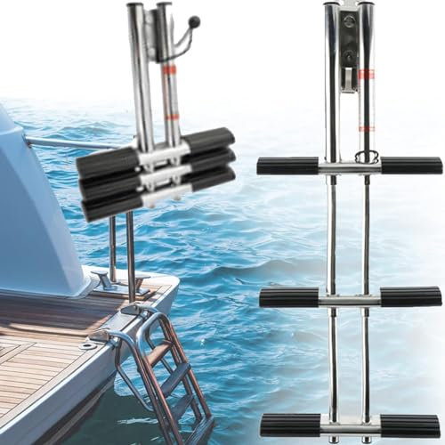 DPQYJPP Bootsleitern, abnehmbare Anlegeleiter, 3/4 Stufen, Ponton-Bootsleiter, Edelstahl, teleskopierbarer Heckeinstieg, Innenbordleiter, zusammenklappbare Badeleiter für Yachten,3knots