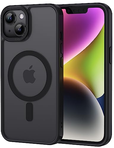 XTCASE Cover Magnetica per iPhone 15 Plus [Compatibile con MagSafe], Custodia Traslucida Opaca Posteriore Resistente ai graffi TPU Bumper Antiurto Sottile Protettiva Case, Nero