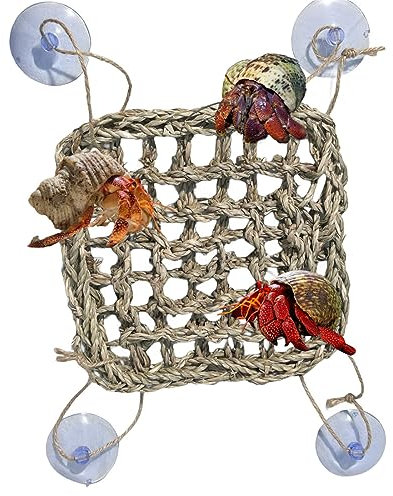 khanoqq Einsiedler-Krabben-Kletter-Hängematte, Spielzeug, natürliche Seegras-Matte mit Saugnäpfen, Kletter-Hängematte, Spielzeug für Eidechse, Bartagame, Gecko, Spinne, kleines Reptilien-Terrarium,