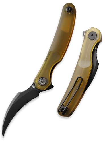 Cavol Mantis Flipper Pikal Messer,2.52 ELMAX Klinge PVD Klappmesser,Gelber Ultem-Griff 4.2, EDC Taschenmesser (Gelb-schwarz PVD)