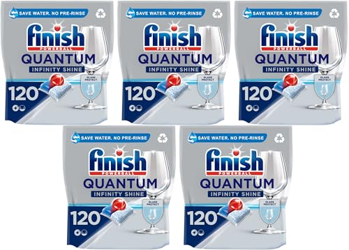 Finish Quantum Infinity Shine Dishwasher Tablets Bulk | Scent : REGULAR | Pack of 5 | 120 Tabs Each | 600 Dishwasher Tabs | For Sparkling Clean