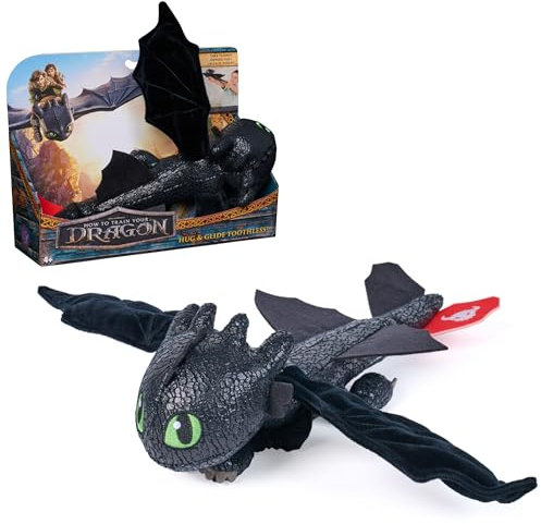 Dreamworks How to Train your Dragon, Plüsch-Drache Ohnezahn mit Gleit- und Grifffunktion, 30 cm lang, Spielzeug für Kinder ab 4 Jahren