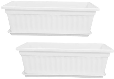 CAXUSD 2 Pièces Pot De Fleur Rectangulaire Jardinière avec Trous De Drainage Pot De Fleur Bonsaï Pots De Jardin Rectangulaires Fenêtre des Jardinières Jardinière De Pont Blanche Plastique