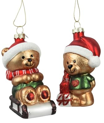 Christbaumschmuck Teddy Bär Glas 9,7cm - Figur zum Aufhängen - 1 Stück sortiert - mit Glitzer - Weihnachtsbaum Anhänger für Weihnachten - Christbaumanhänger & Weihnachtsbaumschmuck - Wald Tiere