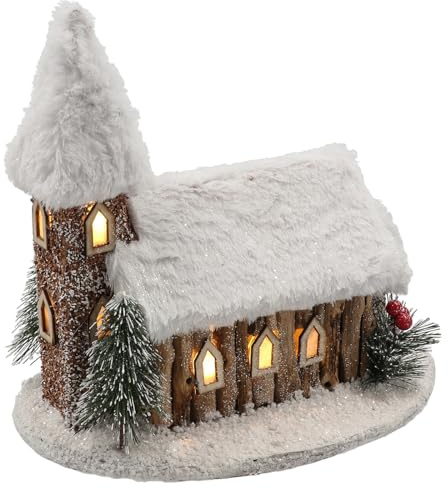 Shudehill Giftware Christmas Forest LED Light up Log Cabin House with Snow Roof Church - Decorative Sculpture with Warm Glow