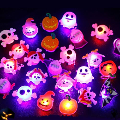 20 Stück Luminous Halloween Rings & Brooches, Halloween Leuchtringe Kinder, 3D Halloween LED Ringe, Halloween Leuchtend Ringe, Blinkende Ringe für Cosplay Party Halloween Erwachsene Kinder (Brooches)