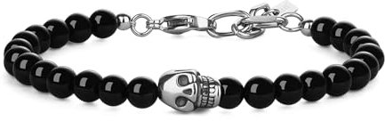 GAVU Bracelet Pierre Naturelle Homme, Bracelet Onyx Noir Homme, Bracelet Tête de Mort Homme