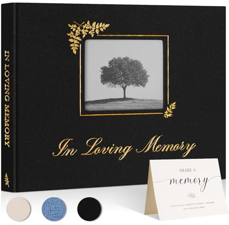 Lanpn Gästebuch für Beerdigungen, In Loving Memory Gedenkbuch mit Fotofenster, Kondolenzbuch zum Ausfüllen, Beerdigungs Gästebuch, Funeral Guestbook, Erinnerungsbuch für Feier des Lebens, Schwarz