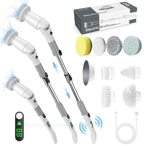 Spazzola elettrica per la pulizia, spazzola per la pulizia elettrica con 8 testine di spazzola e maniglia regolabile, spazzola per la pulizia del bagno, spazzola rotante per la pulizia delle