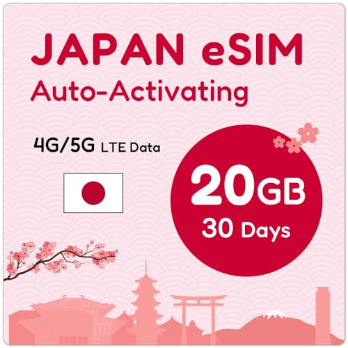 Japan eSIM 30 Tage 20GB | eSIM innerhalb von 24 Stunden verfügbar | QR-Code scannen und sofort nutzen | Automatische Aktivierung | Nur Daten, kein Sprachdienst