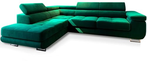 Masseno Ecksofa Selva L-S mit Schlaffunktion L-Form, Sofa mit Bettkasten, Wohnzimmersofa, Couch, Soffa, Bettsofa, Couchgarnitur- Grün, Monolith 37