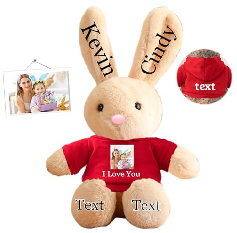 DRAJOIN Personalisierter Osterhase, Plüschtier mit Namen und Foto, Personalisiertes Plüschkaninchen-Geschenk für Mädchen, Jungen, Kinder und Erwachsene, 35 cm