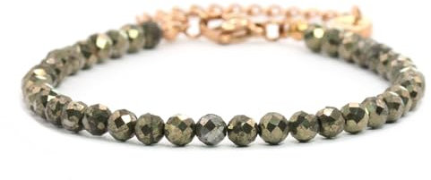 Echtes Pyrit Edelstein Armband mit facettierten 4mm Perlen - Länge verstellbar - Heilstein Schutzstein Edelsteinarmband Glücksbringer Talisman Geschenk (Pyrit, 16-21CM R)