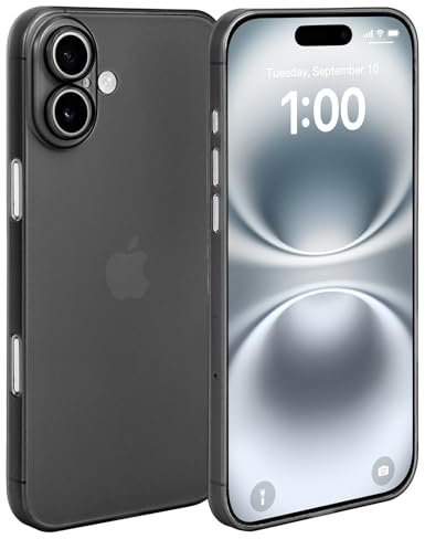 doupi Ultra Dünne Handyhülle kompatibel mit iPhone 16 (6,1 Zoll) - Fein Matt, Kabelloses Laden Unterstützend, Super Slim Protective Cover, schwarz