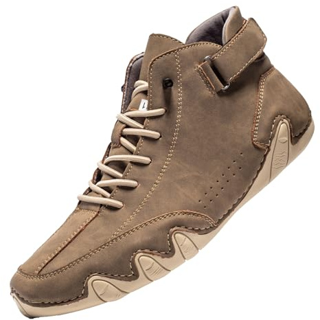 Herren-Leder-Loafer, rutschfest, Schnürschuhe, Freizeitschuhe, Wandern, Stiefeletten, Outdoor, Walking, Sneaker, modisch, bequeme Fahrschuhe, khaki, 41 1/3 EU