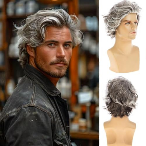 Beweig Herren Perücke Kurze Braun Gemischte Weiß Layered Synthetische Halloween Cosplay Kostüm