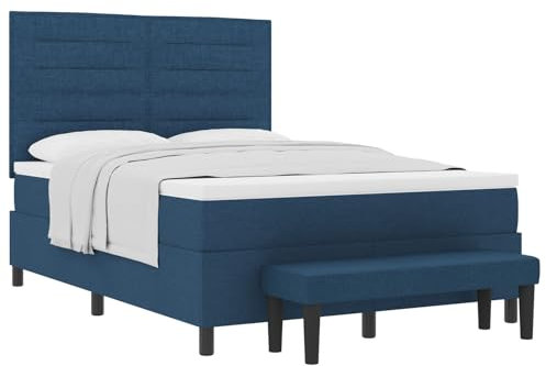 vidaXL Blaues Boxspringbett mit Matratze & Bank 160X200 cm Stoff - Stylisches und langlebiges Design für Schlafzimmermöbel mit Reißverschluss-Schutzbezug-Topper-Schaum